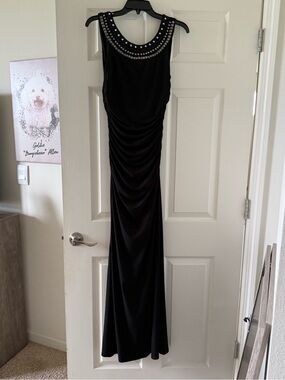 Black Embellished Sleeveless Gown with Gem Trim